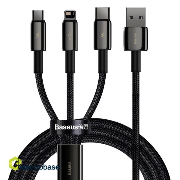 USB cable 3in1 Baseus Tungsten Gold, USB to micro USB / USB-C / Lightning, 3.5A, 1.5m (black) image 2