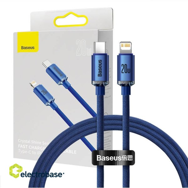 Baseus Crystal cable USB-C to Lightning, 20W, 1.2m (blue) paveikslėlis 1