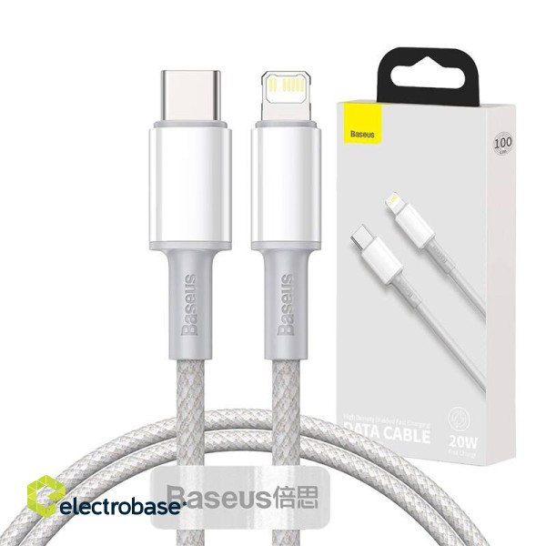 Baseus High Density Braided Cable Type-C to Lightning, PD,  20W, 1m (white) фото 9