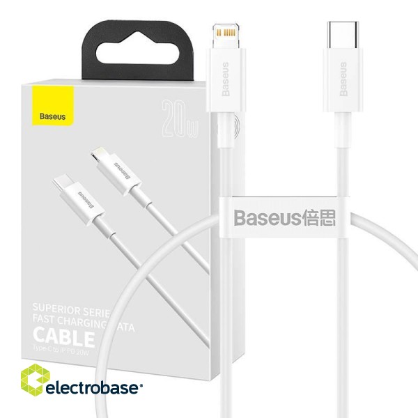 Baseus Superior Series Cable USB-C to Lightning, 20W, PD, 0,25m (white) фото 1