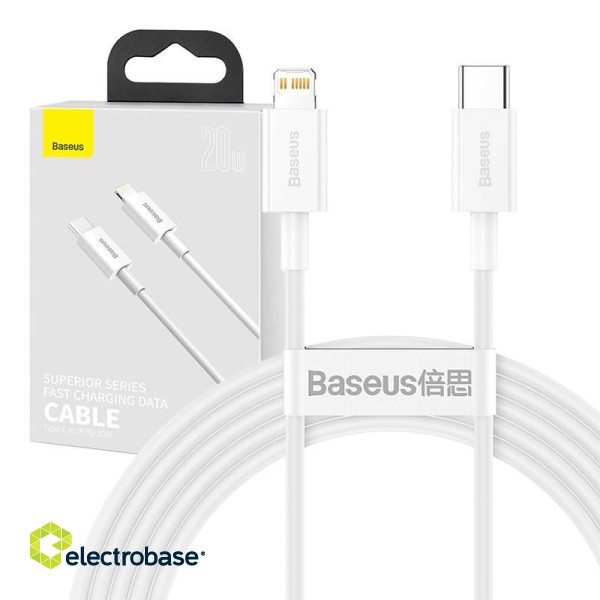 Baseus Superior Series Cable USB-C to Lightning, 20W, PD, 2m (white) paveikslėlis 1