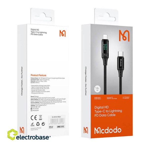 Cable Mcdodo CA-1030 USB-C to Lightning, 36W, 1.2m (black) фото 3