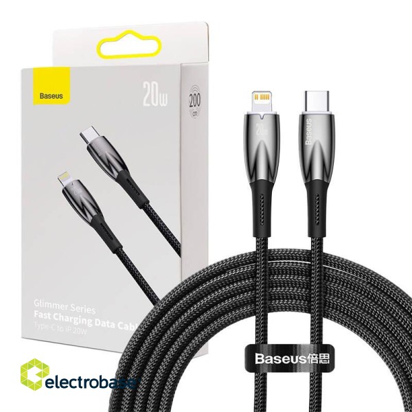 USB-C cable for Lightning Baseus Glimmer Series, 20W, 2m (Black) paveikslėlis 1