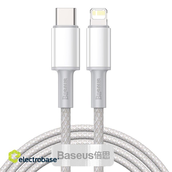 USB-C to Lightning Baseus High Density Braided Cable, 20W, PD, 2m (white) image 1