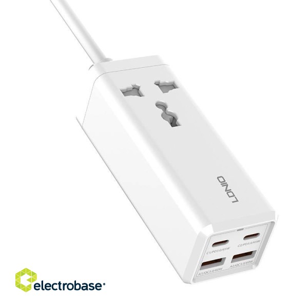 Power strip with 1 AC socket, 2x USB, 2x USB-C LDNIO SC1418, EU/US, 2500W (white) фото 2