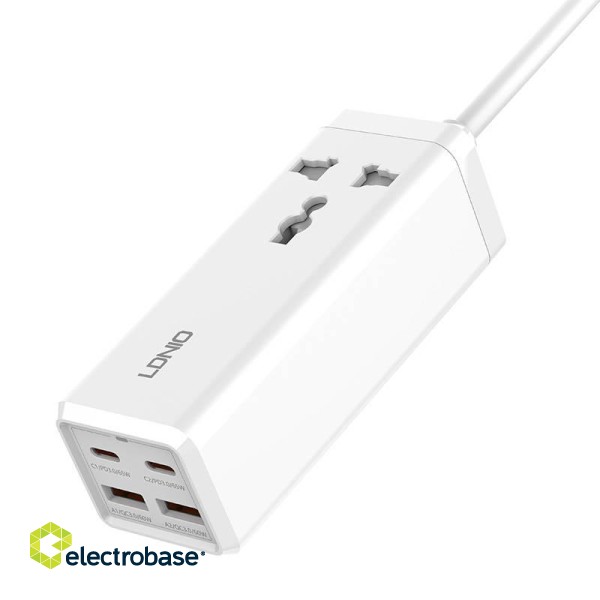 Power strip with 1 AC socket, 2x USB, 2x USB-C LDNIO SC1418, EU/US, 2500W (white) фото 4