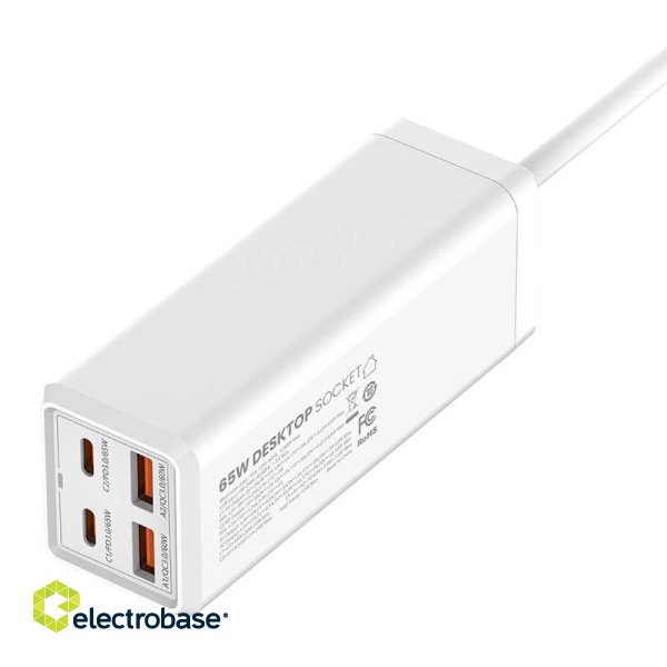 Power strip with 1 AC socket, 2x USB, 2x USB-C LDNIO SC1418, EU/US, 2500W (white) фото 5