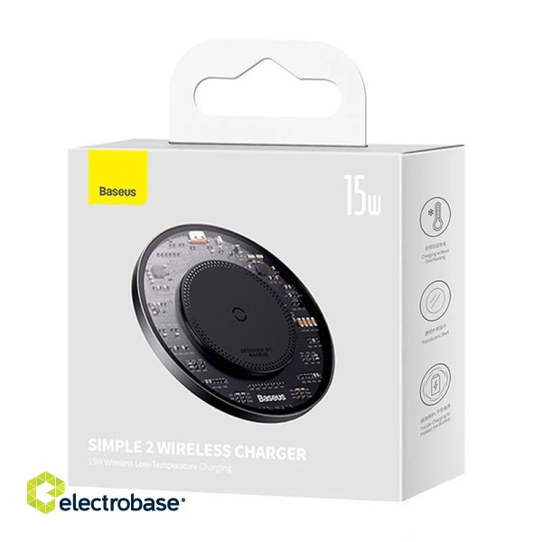 Wireless Qi inductive charger Baseus Simple 2, 15W with USB-C to USB-C cable (black) image 9