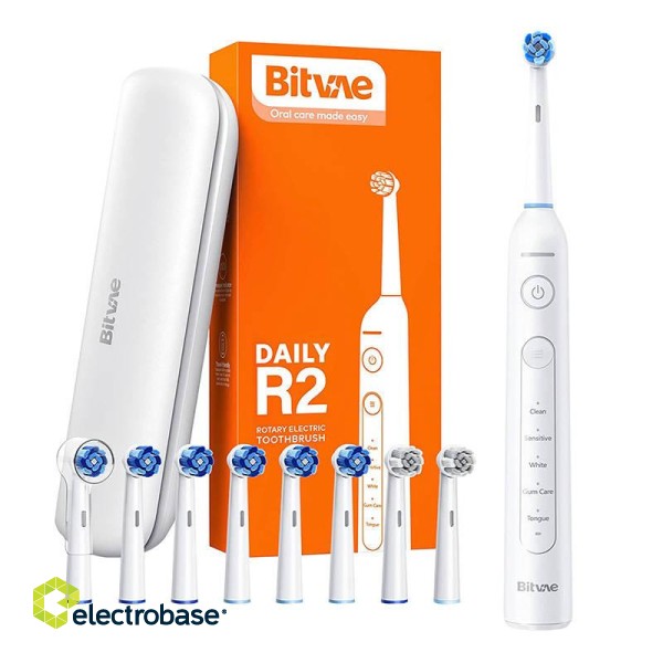 Rotary toothbrush with tips set and travel case Bitvae R2 (white)