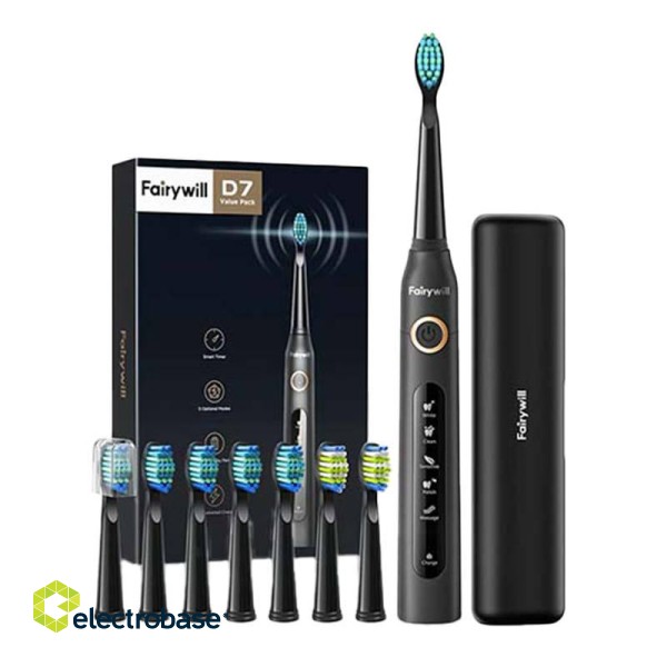 Sonic toothbrush with head set and case FairyWill FW-507 Plus (Black) image 1