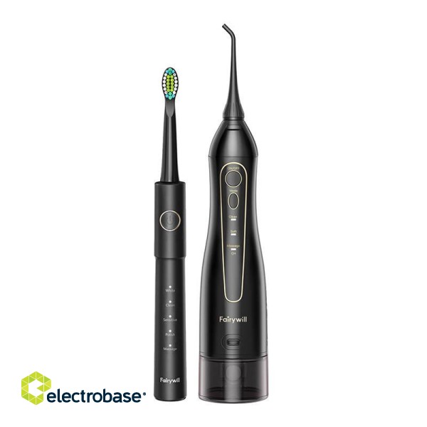 Sonic toothbrush with tip set and water fosser FairyWill FW-5020E + FW-E11 (black) фото 4