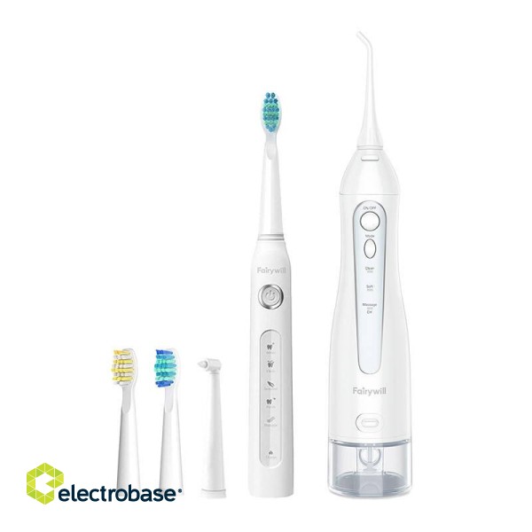 Sonic toothbrush with tip set and water fosser FairyWill FW-507+FW-5020E (white) фото 1