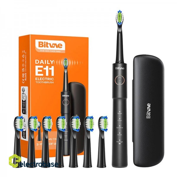 Sonic toothbrush with tips set and travel case BV E11 (Black) фото 1