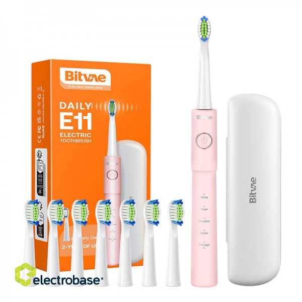Sonic toothbrush with tips set and travel case BV E11 (Pink)
