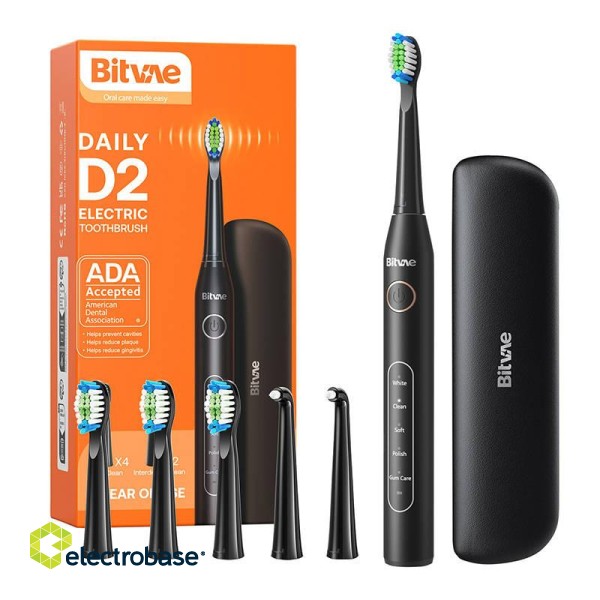 Sonic toothbrush with tips set and travel case D2 (black)