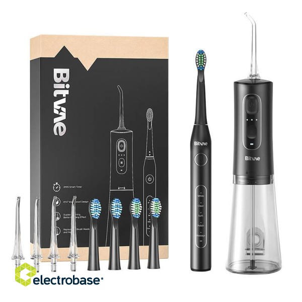 Sonic toothbrush with tips set and water flosser Bitvae D2+C2 (black) image 1