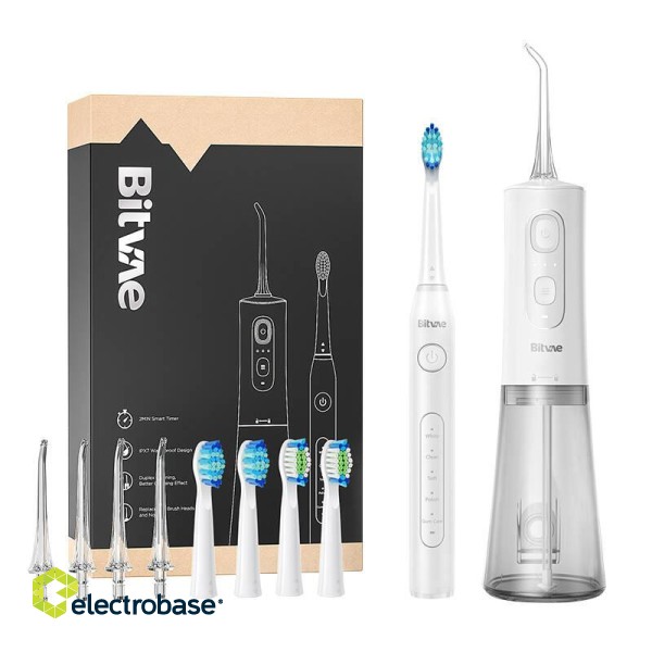 Sonic toothbrush with tips set and water flosser Bitvae D2+C2 (white) фото 1