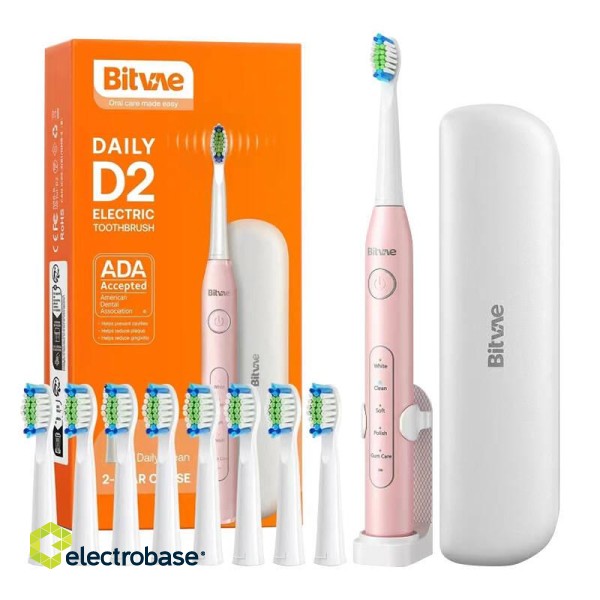 Sonic toothbrush with tips set, holder and case D2 (pink)