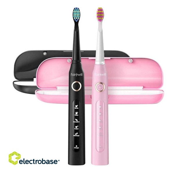 Sonic toothbrushes with head set and case FairyWill FW-507 (Black and pink) фото 1