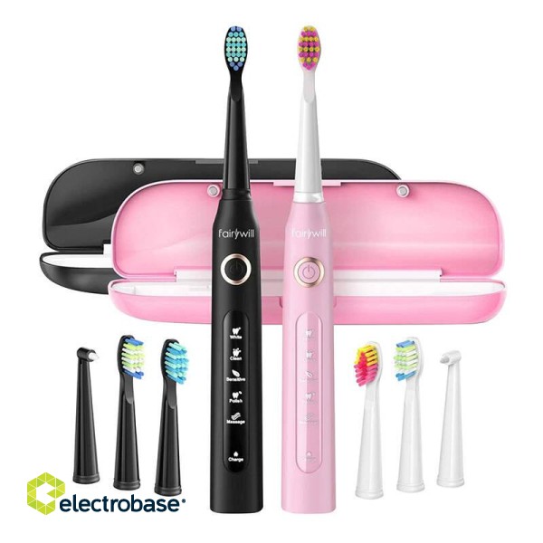 Sonic toothbrushes with head set and case FairyWill FW-507 (Black and pink) фото 2