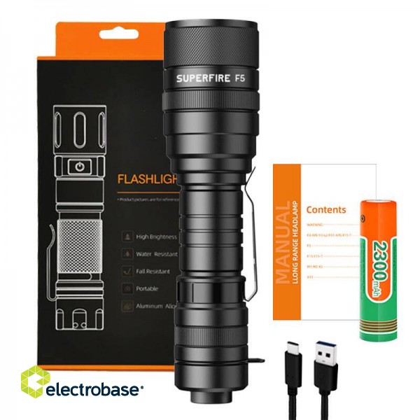 Flashlight Superfire F5, 1100lm, USB image 2