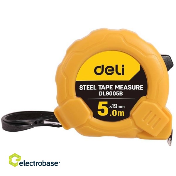 Steel Measuring Tape 5m/19mm Deli Tools EDL9005B (yellow) paveikslėlis 1
