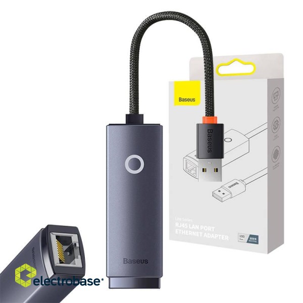 Baseus Lite Series USB to RJ45 network adapter, 100Mbps (gray) paveikslėlis 1