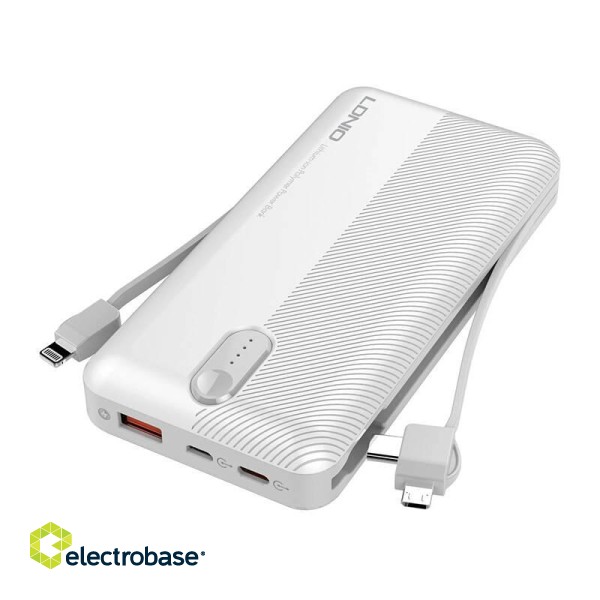 Powerbank LDNIO PL1013, 10000mAh + 3in1 cable (white) фото 1