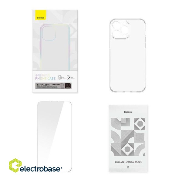 Case Baseus Crystal Series for iPhone 12 Pro (clear) + tempered glass + cleaning kit image 8
