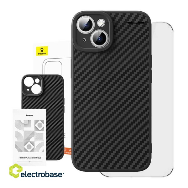Case Baseus Synthetic Fiber iPhone 15 Plus + tempered glass paveikslėlis 1