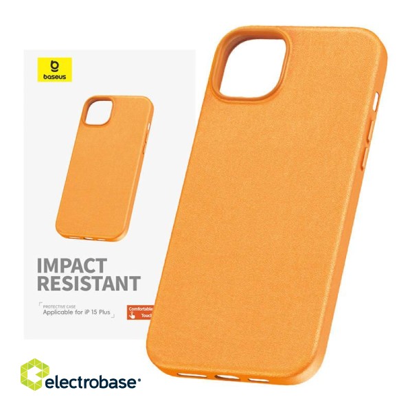 Phone Case for iPhone 15 Plus Baseus Fauxther Series (Orange) image 1