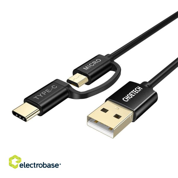 2in1 USB cable Choetech USB-C / Micro USB,  (black) paveikslėlis 2