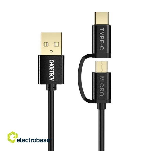 2in1 USB cable Choetech USB-C / Micro USB,  (black) paveikslėlis 3