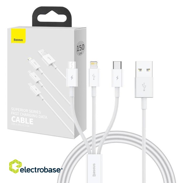 Quick Charge USB to M+L+C  Baseus Superior Data 3.5A 1m (White) image 1