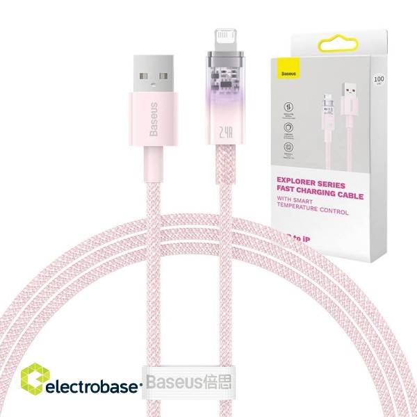 Fast Charging cable Baseus USB-A to Lightning Explorer Series 1m, 2.4A (pink) image 1