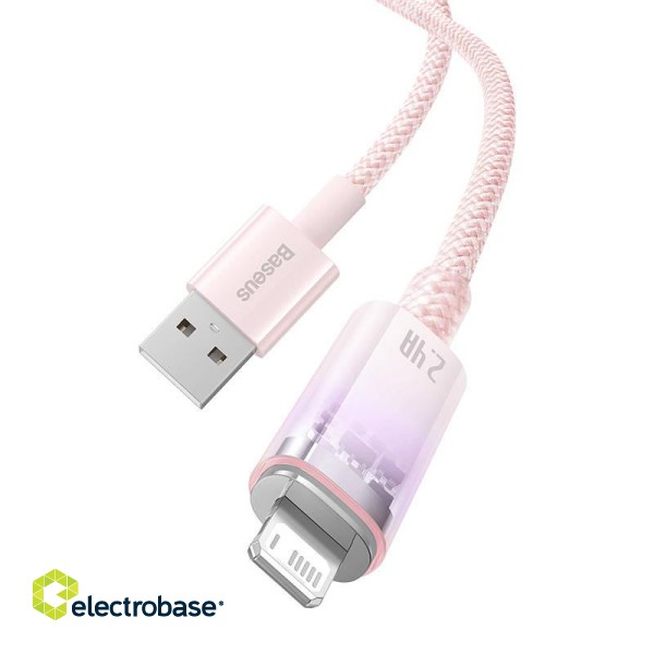 Fast Charging cable Baseus USB-A to Lightning Explorer Series 1m, 2.4A (pink) image 4