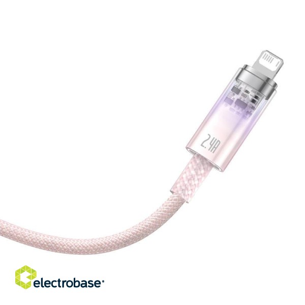 Fast Charging cable Baseus USB-A to Lightning Explorer Series 1m, 2.4A (pink) image 5