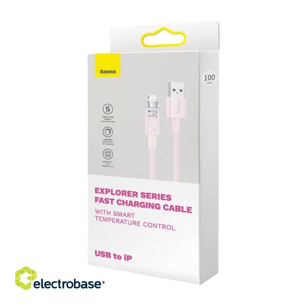 Fast Charging cable Baseus USB-A to Lightning Explorer Series 1m, 2.4A (pink) image 9