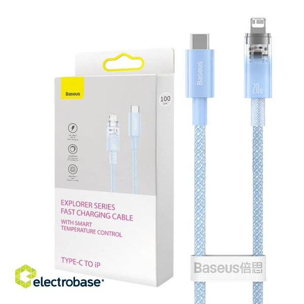 Fast Charging cable Baseus USB-C to Lightning  Explorer Series 1m, 20W (blue) paveikslėlis 1