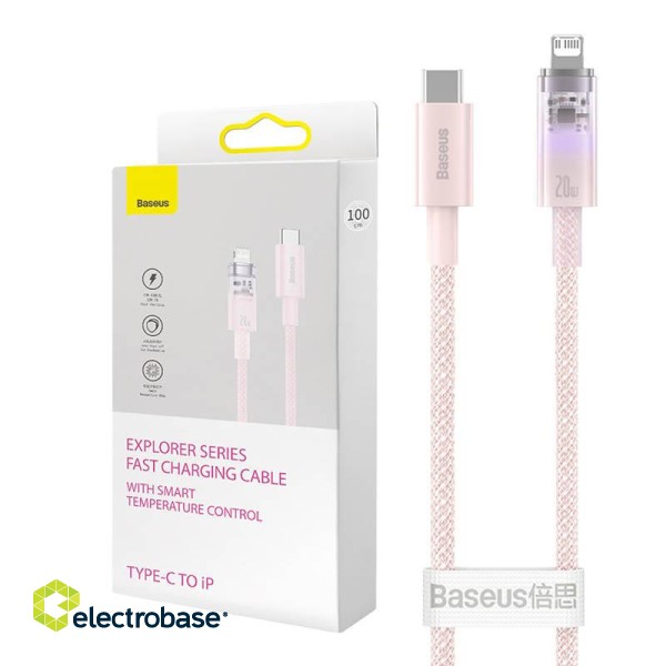 Fast Charging cable Baseus USB-C to Lightning  Explorer Series 1m, 20W (pink) image 1
