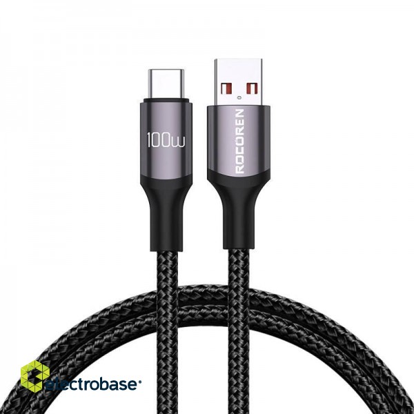 Fast Charging cable Rocoren USB-A to USB-C Retro Series 2m 100W (grey) image 1