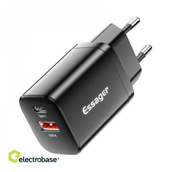 Wall Charger USB-C+USB-A 30W Essager PD+QC (black) image 1