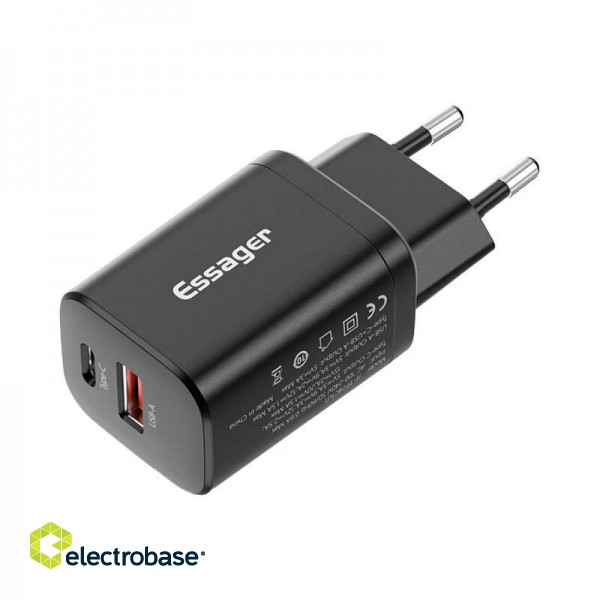 Wall Charger USB-C+USB-A 30W Essager PD+QC (black) image 2