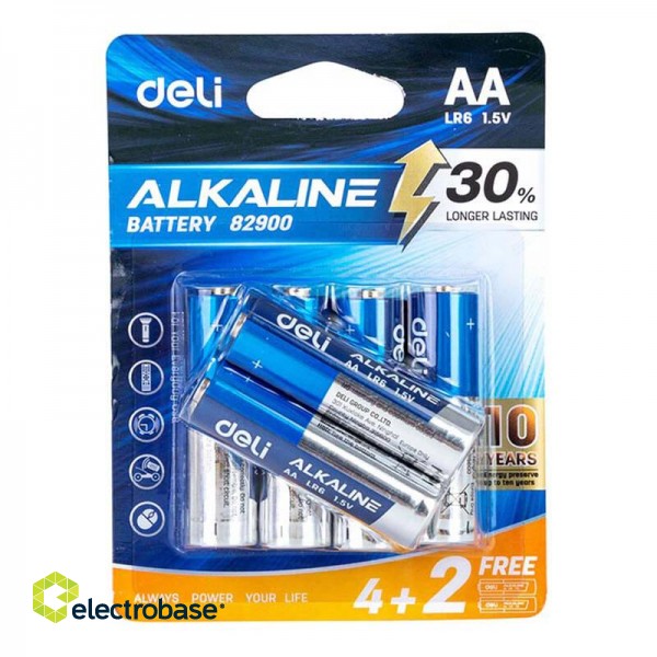 Alkaline batteries Deli  AA LR6 4+2 pcs image 3