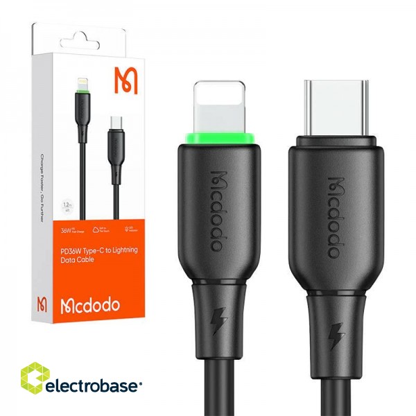 Cable USB-C do Lightning Mcdodo CA-4761 with LED light 1.2m (black) paveikslėlis 2