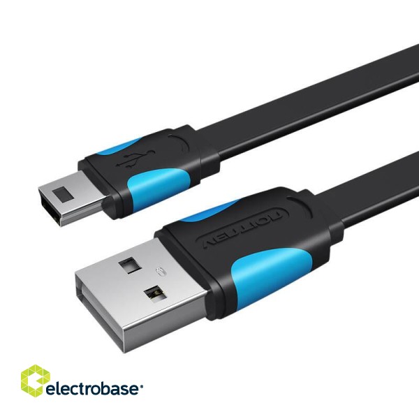 Płaski kabel USB 2.0 A do Mini 5 pinowy Vention VAS-A14-B050 2A 0,5m czarny paveikslėlis 2