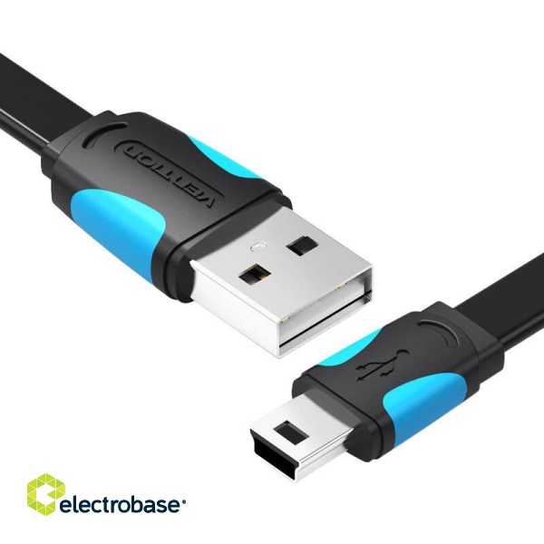 Płaski kabel USB 2.0 A do Mini 5 pinowy Vention VAS-A14-B050 2A 0,5m czarny paveikslėlis 3
