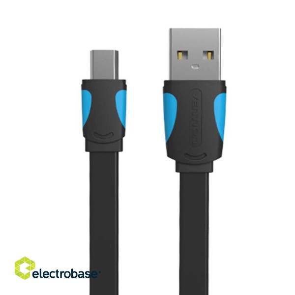 Płaski kabel USB 2.0 A do Mini 5 pinowy Vention VAS-A14-B100 2A 1m Czarny image 1