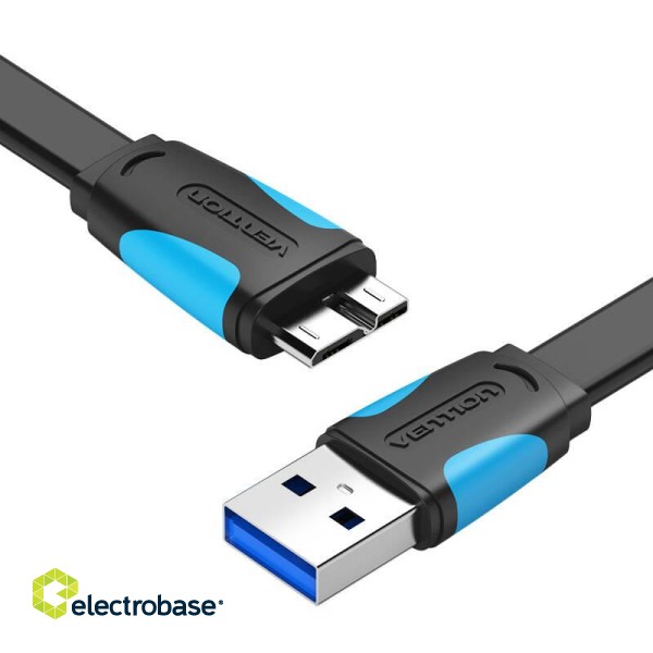 Flat USB 3.0 A to Micro-B cable Vention VAS-A12-B150 1.5m Black image 2