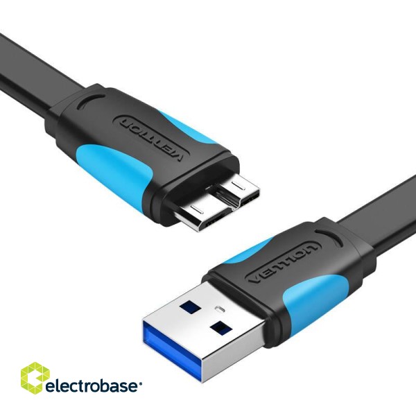 Flat USB 3.0 A to Micro-B cable Vention VAS-A12-B050 0.5m Black image 2
